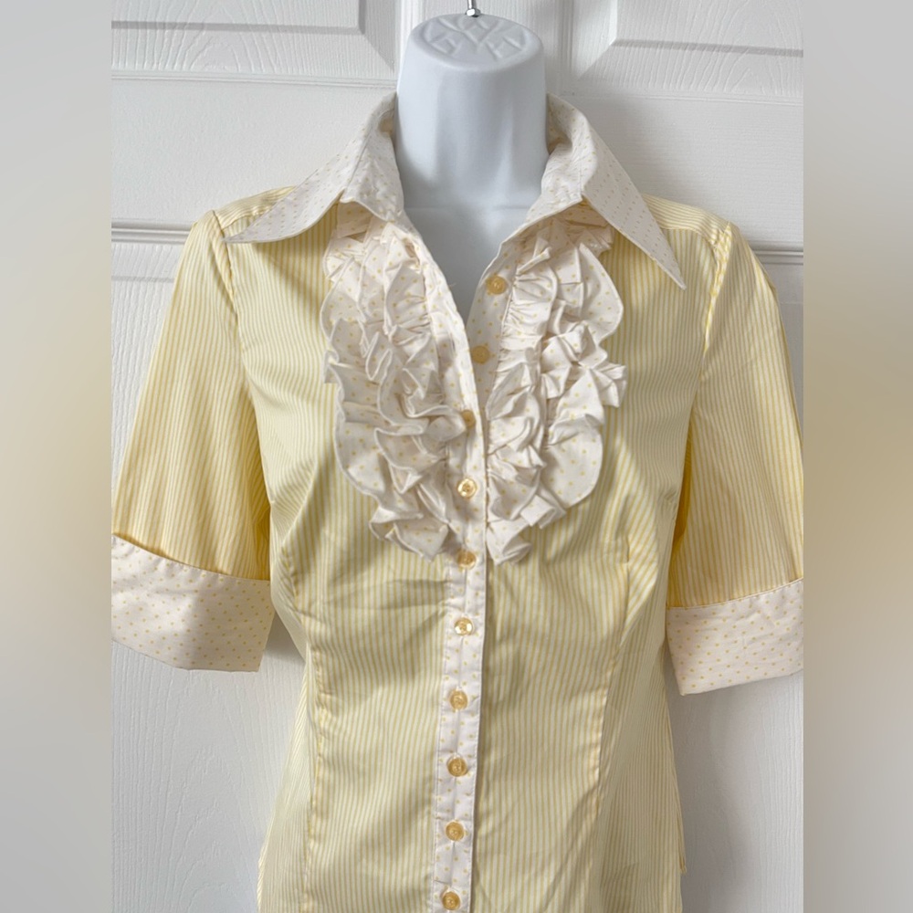 Bebe Y2K RARE Vintage Yellow Striped Blouse with Ruffle Detail. Size Small. - Picture 3 of 9